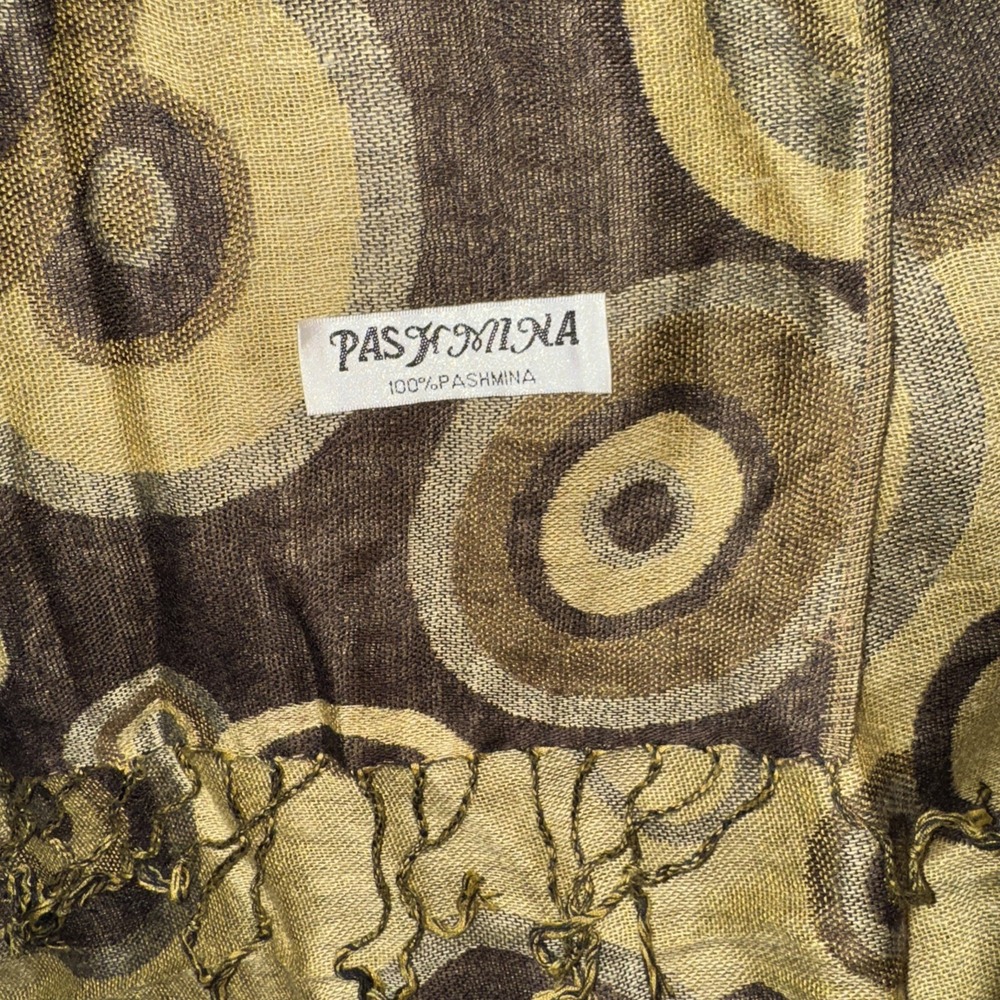 PASHMINA GOLD BROWN  CIRCLE SCARF/SHAWL FRINGE